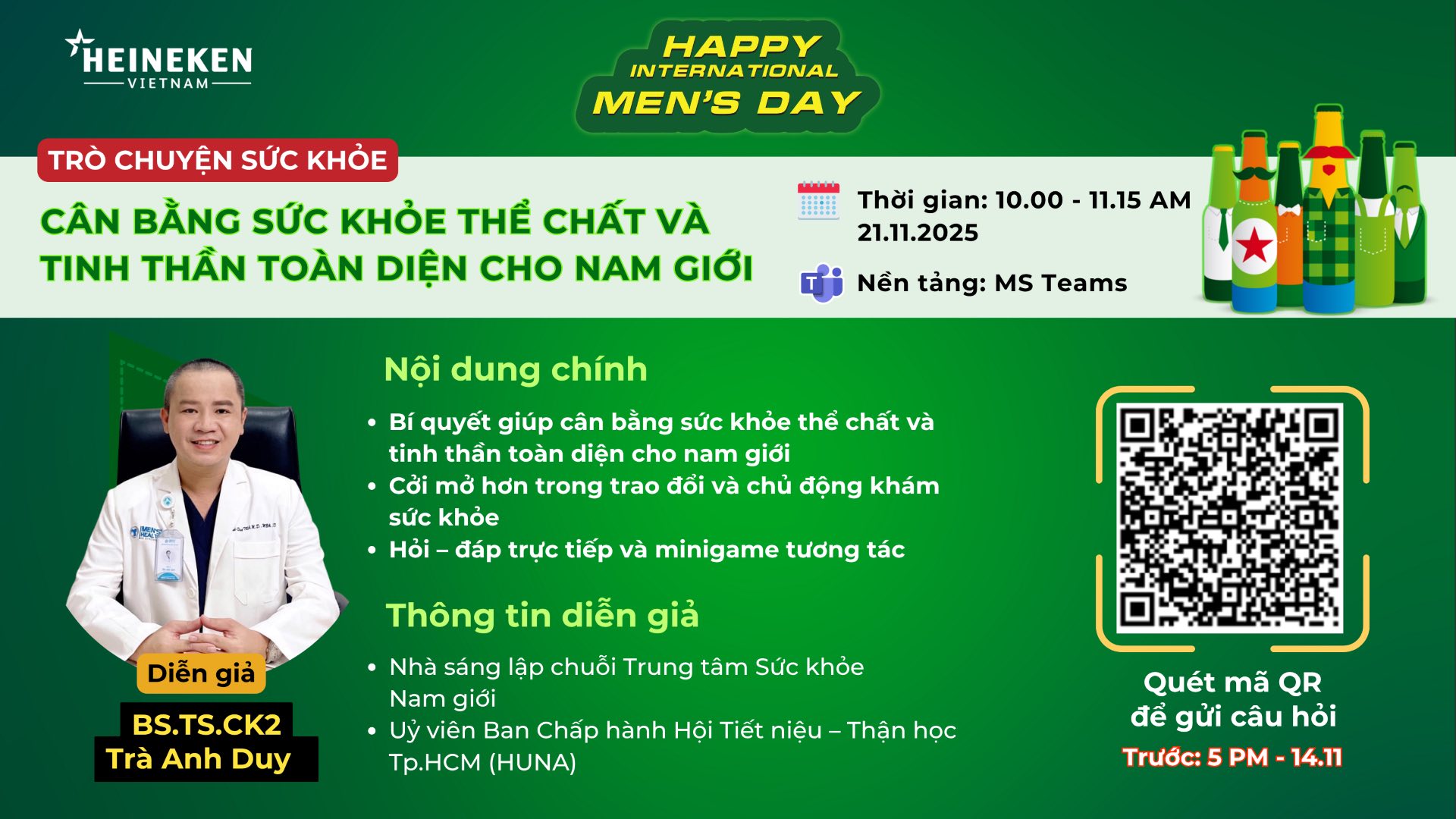 Talkshow Trực Tuyến “Cân Bằng Sức Khoẻ Thể Chất Và Tinh Thần Toàn Diện Cho Nam Giới” Do Heineken Vietnam Tổ Chức